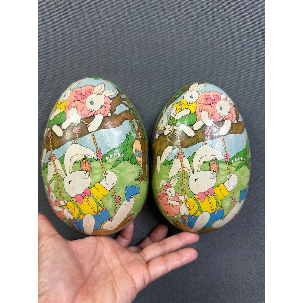 Vintage Midwest Importers Large Paper Mache Easter Egg Bunny Rabbit Decor